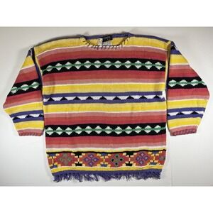 Country Shop Vintage 80s 90s Sweater Medium Large Pull Over Tribal Art-to-Wear